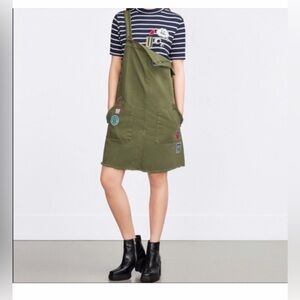Zara olivevOverall Dress with Patches